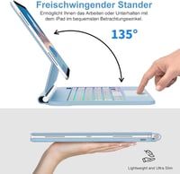 FOGARI iPad 10 Billentyűzetes Tok QWERTZ Trackpad 360° Forgatható Világító Billentyűzet Fekete 6