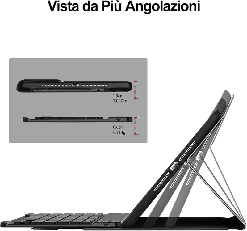 FOGARI iPad 9.7 Billentyűzetes Tok iPad 6./5. Generáció 2018/2017 iPad Air 2/1 Fekete Olasz Kiosztású Billentyűzet Védőtok