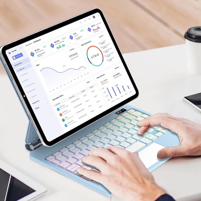 FOGARI iPad Air 13 2025/2024 Mágneses Billentyűzet Tok QWERTZ Trackpad Világoskék