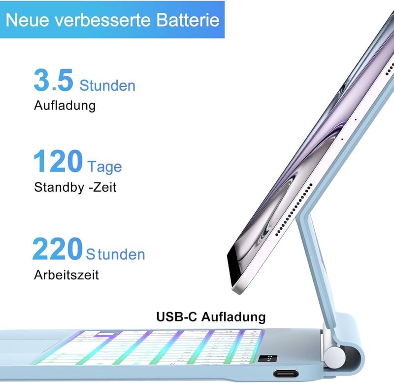FOGARI iPad Air 13 2025/2024 Mágneses Billentyűzet Tok QWERTZ Trackpad Világoskék