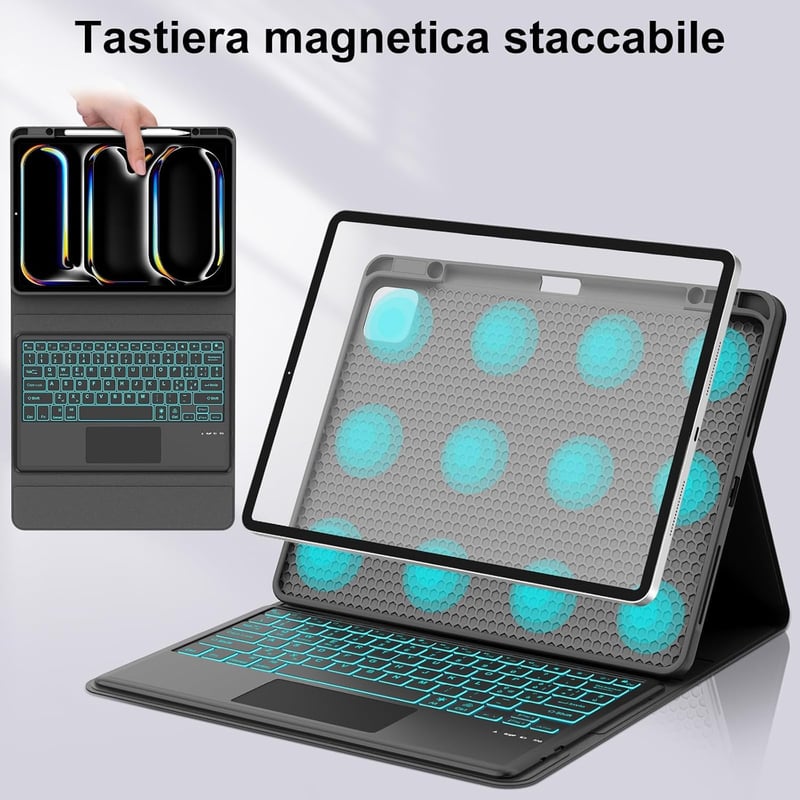 FOGARI iPad Pro 13" (M4) 2024 Billentyűzetes Tok - Világító Trackpad, Eltávolítható, Fekete