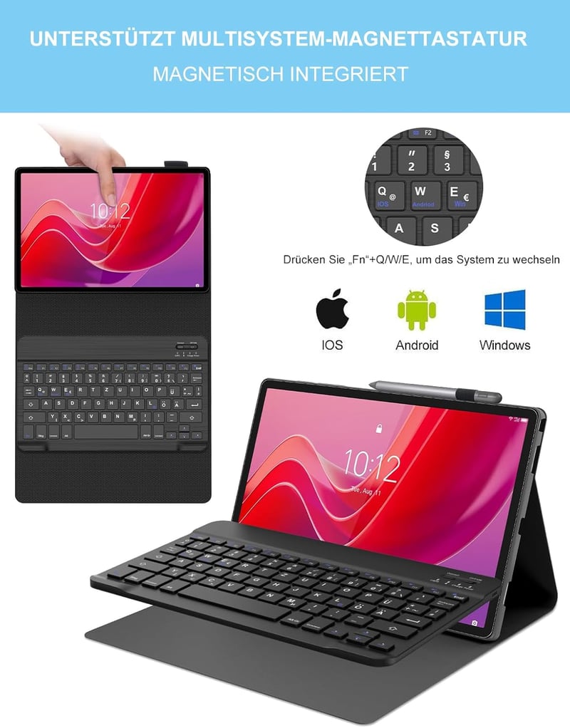 FOGARI Lenovo Tab M11 Mágneses Billentyűzet Tok QWERTZ Fekete