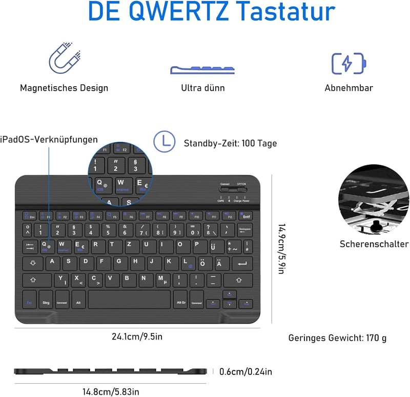 FOGARI Lenovo Tab M11 Mágneses Billentyűzet Tok QWERTZ Fekete