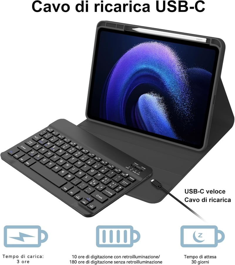 FOGARI Xiaomi Pad 6/6 Pro Tok Billentyűzettel Bluetooth Mágneses Eltávolítható Fekete