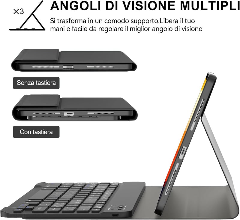 FOGARI Xiaomi Redmi Pad SE 2023 11" Billentyűzet Tok Mágneses Vezeték Nélküli Italiano QWERTY Fekete