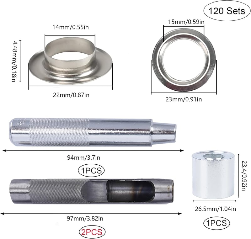 FOGAWA 120 db 14 mm fém réz színű lyukasztószemes szett alátéttel szerszámkészlet bőrhöz sátor ponyvához cipőhöz