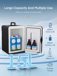FOHERE 15L Hordozható Mini Hűtőszekrény Fűtéssel Autóhoz Irodához Szobához 3