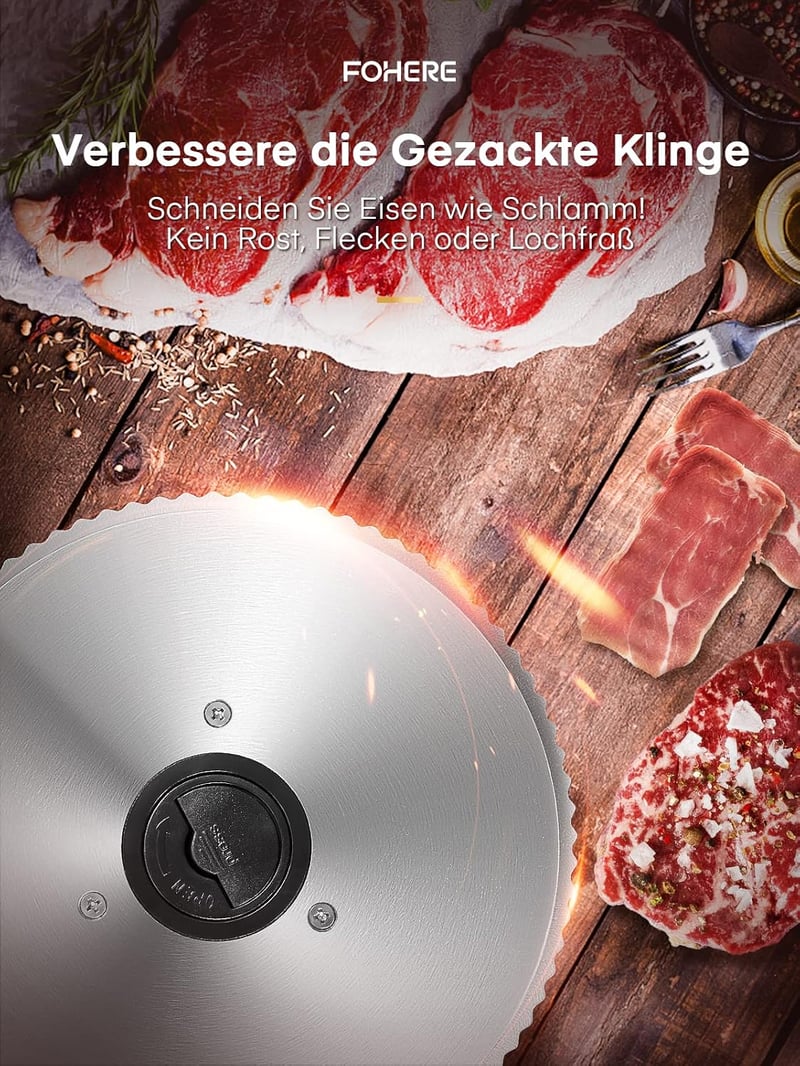 FOHERE 200 W elektromos univerzális szeletelő kenyér és hús vágó 2 darab eltávolítható 19 cm penge 0-15 vastagságbeállítás biztonsági védele