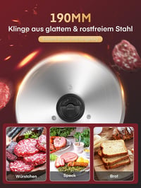 FOHERE 200 W elektromos univerzális szeletelő kenyér és hús vágó 2 darab eltávolítható 19 cm penge 0-15 vastagságbeállítás biztonsági védele 4