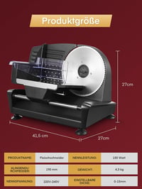 FOHERE 200 W elektromos univerzális szeletelő kenyér és hús vágó 2 darab eltávolítható 19 cm penge 0-15 vastagságbeállítás biztonsági védele 7
