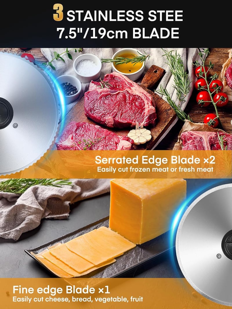 FOHERE 250W Elektromos Szeletelő Kenyérszeletelő 3 Pengés Hússzeletelő