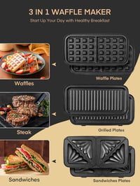 FOHERE 3 az 1-ben Szendvicssütő 1200W - 5 Fokozatú Hőmérséklet Szabályozás, Gofrisütő, Kontakt Grill, Tapadásmentes Bevonat, LED Kijelző 5