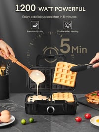 FOHERE 3 az 1-ben Szendvicssütő 1200W - 5 Fokozatú Hőmérséklet Szabályozás, Gofrisütő, Kontakt Grill, Tapadásmentes Bevonat, LED Kijelző 2