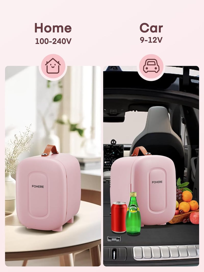 FOHERE 5 literes mini hűtőszekrény kozmetikumokhoz, italokhoz, 220V/12V, hálószobai és autós hűtő, rózsaszín