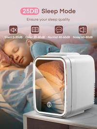 FOHERE 5L Mini Hűtőszekrény LED Tükörrel - Hűtő-Fűtő Funkció, Kozmetikai Tároló, Italok Hűtésére, Alacsony Zajszintű, Fehér 5