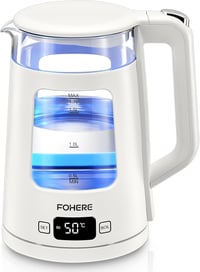 FOHERE Elektromos Vízforraló Hőmérséklet Szabályozással - 1,7L Üveg Teafőző, Melegen Tartó Funkcióval, 2200W Gyors Forralás, 5 Színű LED 1