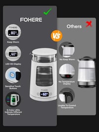 FOHERE Elektromos Vízforraló Hőmérséklet Szabályozással - 1,7L Üveg Teafőző, Melegen Tartó Funkcióval, 2200W Gyors Forralás, 5 Színű LED 8