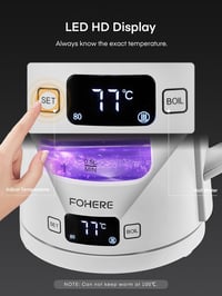 FOHERE Elektromos Vízforraló Hőmérséklet Szabályozással - 1,7L Üveg Teafőző, Melegen Tartó Funkcióval, 2200W Gyors Forralás, 5 Színű LED 3