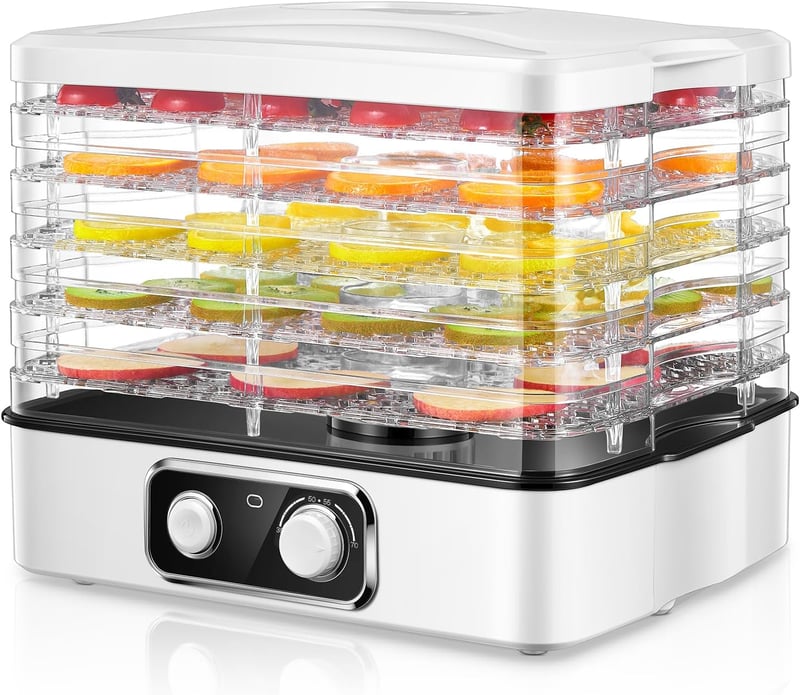 FOHERE Élelmiszer Szárító 35-70°C Hőmérséklet Szabályozás 5 Fiók 360° Légkeringés