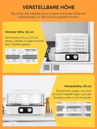 FOHERE Élelmiszer Szárító 35-70°C Hőmérséklet Szabályozás 5 Fiók 360° Légkeringés 8