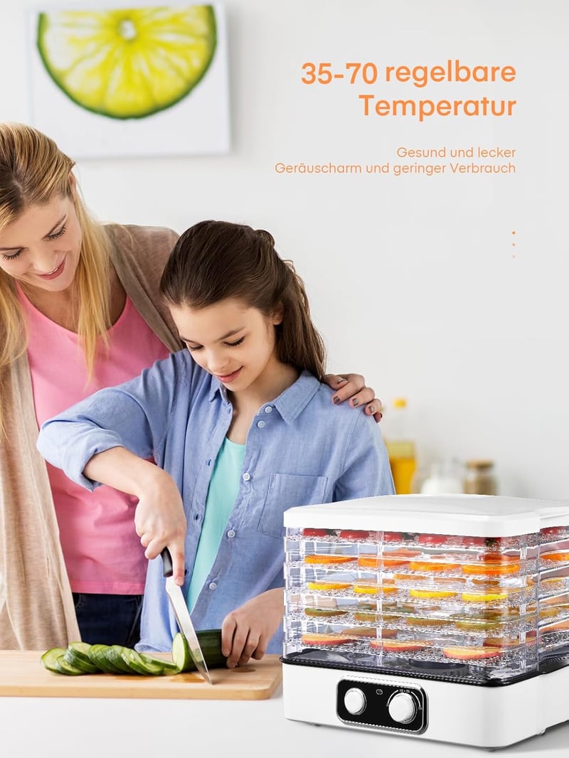 FOHERE Élelmiszer Szárító 35-70°C Hőmérséklet Szabályozás 5 Fiók 360° Légkeringés