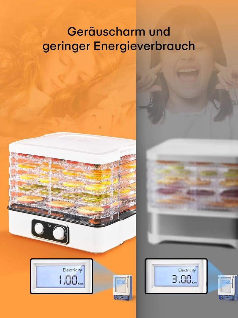 FOHERE Élelmiszer Szárító 35-70°C Hőmérséklet Szabályozás 5 Fiók 360° Légkeringés