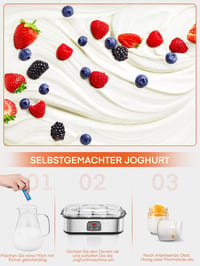 FOHERE 159B joghurtkészítő, 8 üveggel és fedővel, LCD kijelző - ezüst 5