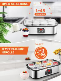 FOHERE 159B joghurtkészítő, 8 üveggel és fedővel, LCD kijelző - ezüst 2
