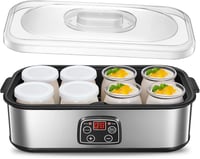 FOHERE 159B joghurtkészítő, 8 üveggel és fedővel, LCD kijelző - ezüst 1