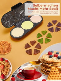 FOHERE King Size szív alakú gofrisütő 3 sütőfelülettel, 15 gofri/2 perc - ezüst 4