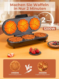 FOHERE King Size szív alakú gofrisütő 3 sütőfelülettel, 15 gofri/2 perc - ezüst 2