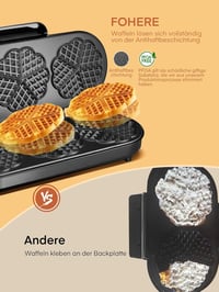 FOHERE King Size szív alakú gofrisütő 3 sütőfelülettel, 15 gofri/2 perc - ezüst 6