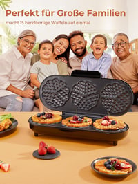 FOHERE King Size szív alakú gofrisütő 3 sütőfelülettel, 15 gofri/2 perc - ezüst 3