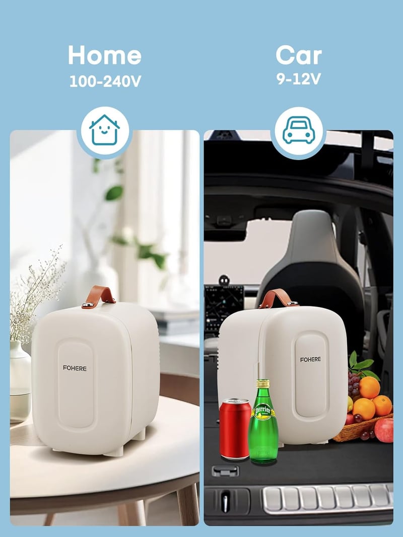 FOHERE Mini Hűtő 5L - Hordozható Hűtőszekrény USB/220V/12V Tápellátással, Italok és Kozmetikumok Tárolására, Otthonra, Autóba, Irodába, Fehé