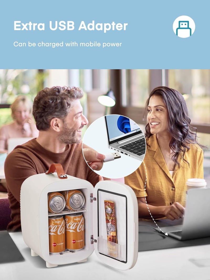 FOHERE Mini Hűtő 5L - Hordozható Hűtőszekrény USB/220V/12V Tápellátással, Italok és Kozmetikumok Tárolására, Otthonra, Autóba, Irodába, Fehé