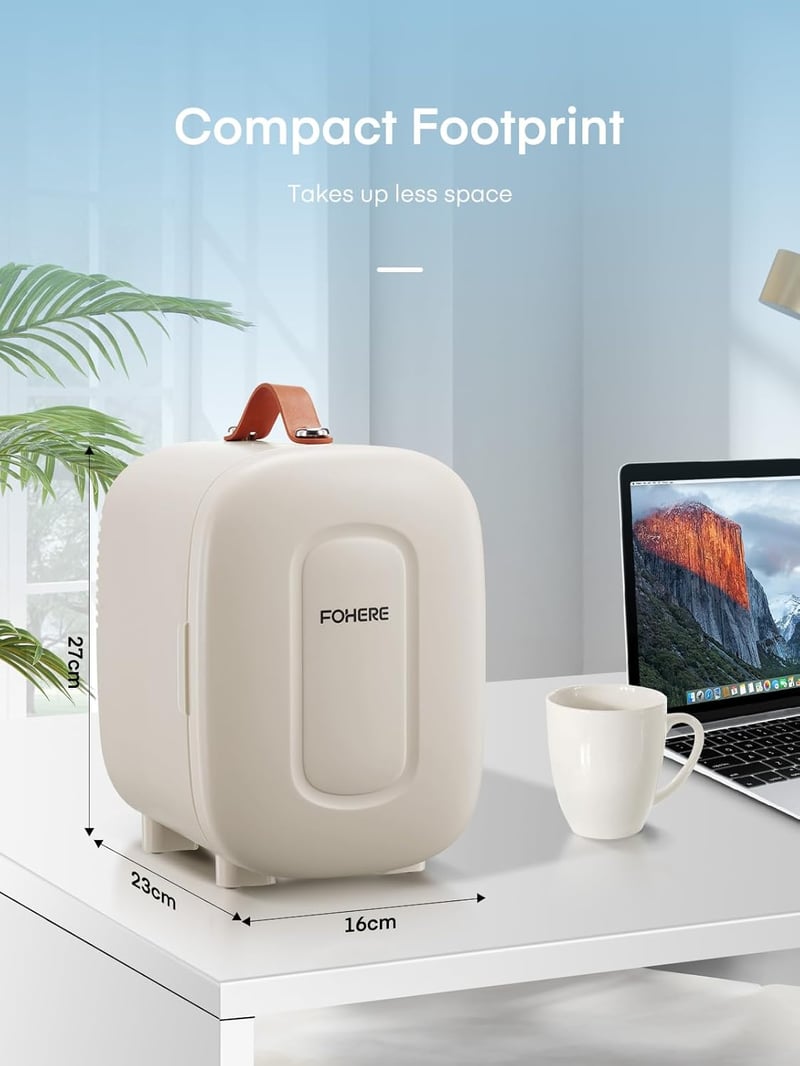FOHERE Mini Hűtő 5L - Hordozható Hűtőszekrény USB/220V/12V Tápellátással, Italok és Kozmetikumok Tárolására, Otthonra, Autóba, Irodába, Fehé