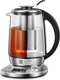 FOHERE Üveg Vízforraló Hőmérsékletes 40-100°C 2200W Teafőző Infúzióval 1,7L Ezüst 1