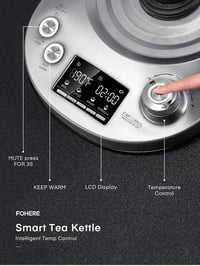 FOHERE Üveg Vízforraló Hőmérsékletes 40-100°C 2200W Teafőző Infúzióval 1,7L Ezüst 3