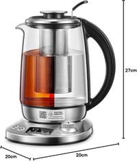 FOHERE Üveg Vízforraló Hőmérsékletes 40-100°C 2200W Teafőző Infúzióval 1,7L Ezüst 10