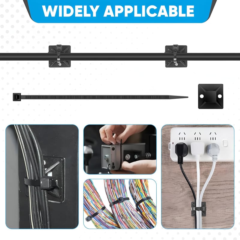 Fohirey Kábelkötegelő Szett 200 db Fekete Nylon Kábelkötöző 120-150mm + 100 db Öntapadós Tartó UV Álló Kábelrögzítő Szervezés