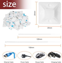 Fohirey Kábelkötegelő Szett 200db Fehér Nylon Kábelkötegelő 120-150mm + 100db Öntapadós Tartó UV Álló Kábelrögzítő 2