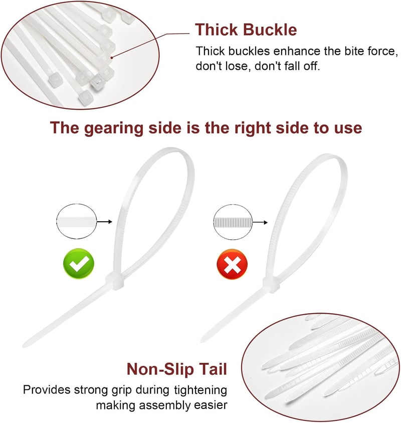 Fohirey Kábelkötegelő Szett 200db Fehér Nylon Kábelkötegelő 120-150mm + 100db Öntapadós Tartó UV Álló Kábelrögzítő