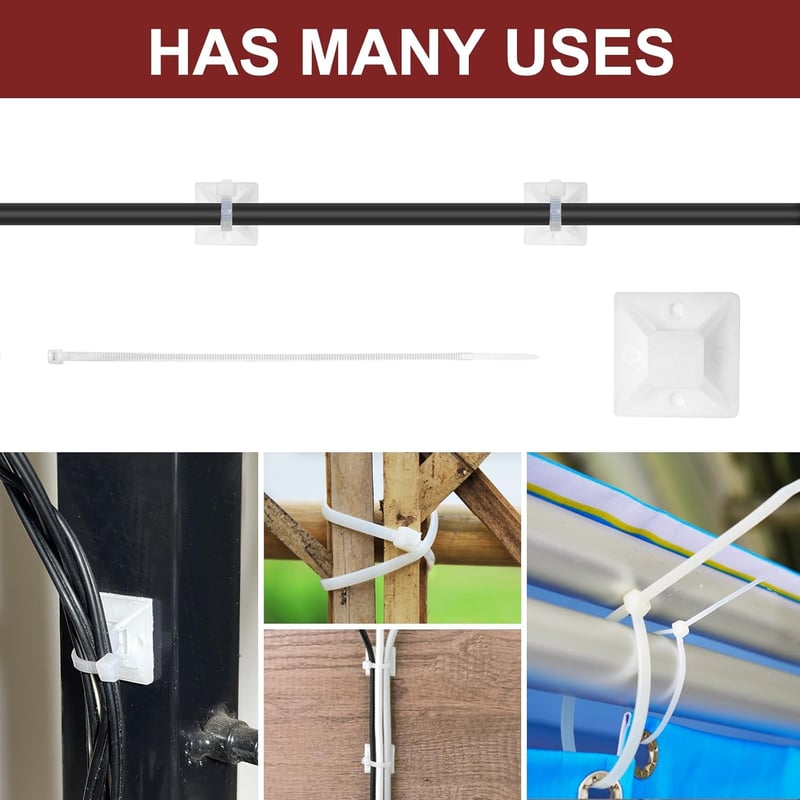 Fohirey Kábelkötegelő Szett 200db Fehér Nylon Kábelkötegelő 120-150mm + 100db Öntapadós Tartó UV Álló Kábelrögzítő