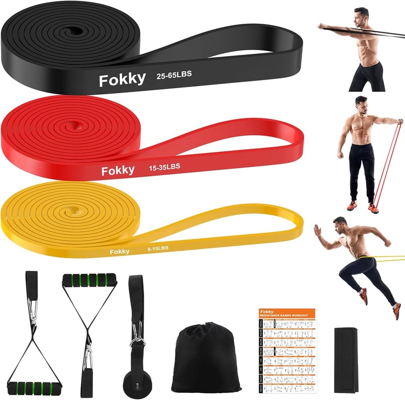 Fokky Fitneszbandok Szett Ajtóhorgony Védőpárnával Edzéshez Jóga Pilates - Light Yellow, Bright Red, Dark Black