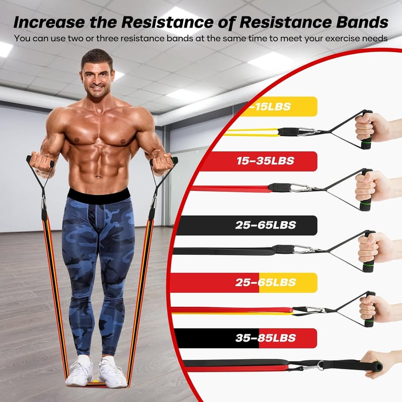 Fokky Fitneszbandok Szett Ajtóhorgony Védőpárnával Edzéshez Jóga Pilates - Light Yellow, Bright Red, Dark Black