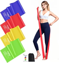 Fokky Fitneszbandz 4 darabos szett, 2m ellenállásos gumiszalag, 4 szintű edzőszalag jóga pilates - Green, yellow, red, blue 1