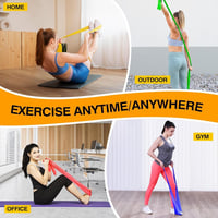 Fokky Fitneszbandz 4 darabos szett, 2m ellenállásos gumiszalag, 4 szintű edzőszalag jóga pilates - Green, yellow, red, blue 4