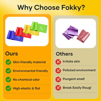Fokky Fitneszbandz 4 darabos szett, 2m ellenállásos gumiszalag, 4 szintű edzőszalag jóga pilates - Green, yellow, red, blue 5
