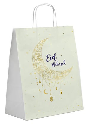Pungă Cadou Folat Eid Mubarak pentru Decor Ramadan cu Model de Stele și Semilună – 20x10x27 cm – Set de 6 bucăți