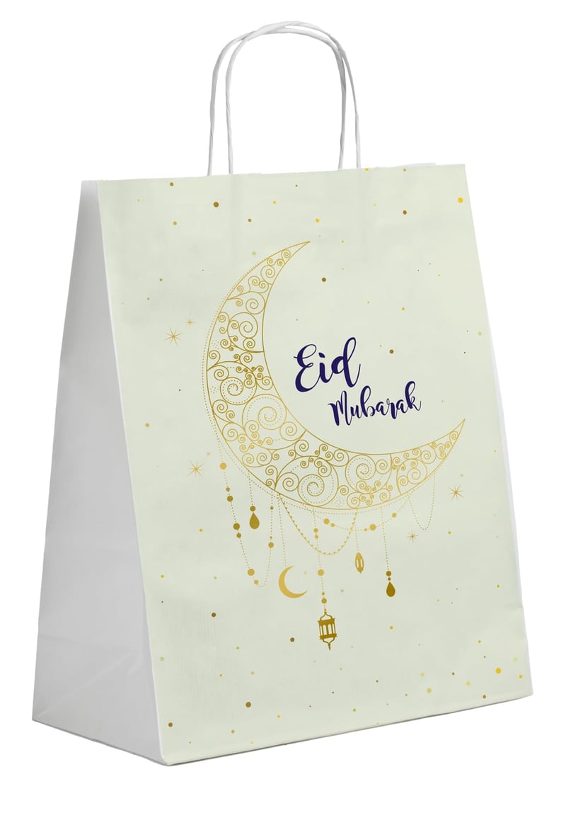 Darčeková taška Folat Eid Mubarak na ramadánsku výzdobu s motívom hviezd a mesiaca – 20x10x27 cm – balenie 6 ks